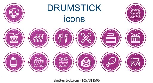 Editable 14 drumstick icons for web and mobile. Set of drumstick included icons line Drum, Parade, Drumsticks, Drums, Chicken leg