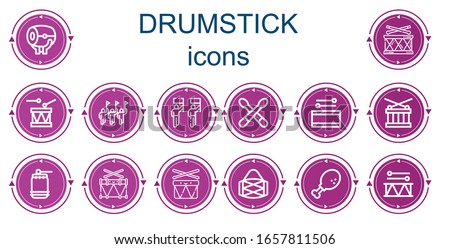 Editable 14 drumstick icons for web and mobile. Set of drumstick included icons line Drum, Parade, Drumsticks, Drums, Chicken leg