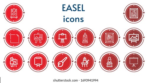 Editable 14 easel icons for web and mobile. Set of easel included icons line Painting, Art, Canvas, Paint tube, Easel, Projector screen