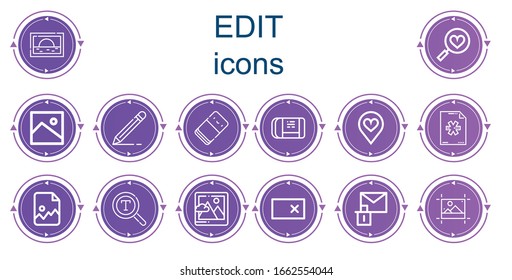 Editable 14 edit icons for web and mobile. Set of edit included icons line Image, Favorites, Edit, Eraser, Favorite, New file, Font, Erase, Editing