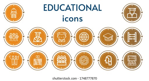 Editable 14 educational icons for web and mobile. Set of educational included icons line Student, Graduate, Students, Graduation, Cap, Mortarboard, Abacus, Classroom, Class
