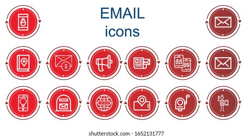 Editable 14 iconos de correo electrónico para web y móvil. Conjunto de correo electrónico incluido iconos línea Smartphone, Mail, Map book, Email, Communication, Mail box, Internet, Writing