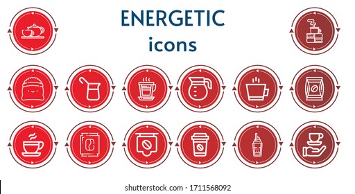 Bearbeitbar 14 energetische Icons für Web und Mobile. Set Set mit energiegeladenen Icons Linie Kaffee-Kaffee, Kaffee