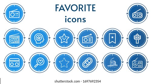 Editable 14 favorite icons for web and mobile. Set of favorite included icons line Radio, Favorite, Star, Bookmark, Favorites, Favourite, Hugh