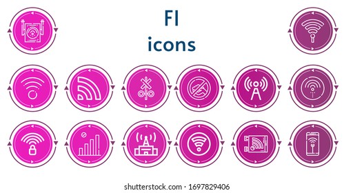 Editable 14 fi icons for web and mobile. Set of fi included icons line Wifi, Hotspot, Signal, Wifi signal