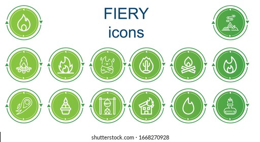 Editable 14 fiery icons for web and mobile. Set of fiery included icons line Fire, Bonfire, Flame