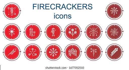 Editable 14 firecrackers icons for web and mobile. Set of firecrackers included icons line Fireworks, Chinese, Firework