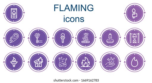 Editable 14 flaming icons for web and mobile. Set of flaming included icons line Fire, Torch, Bonfire