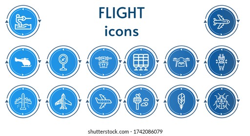 Editable 14 flight icons for web and mobile. Set of flight included icons line Water ski, Airplane, Helicopter, Airport, Drone, Seat, Seatbelt, Aeroplane, Planes, Control tower