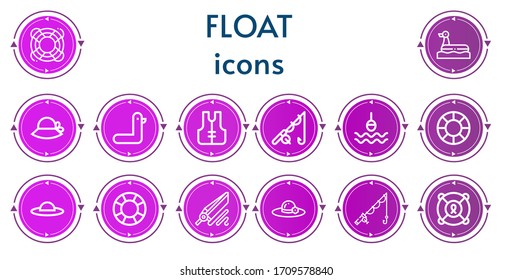 Editable 14 float icons for web and mobile. Set of float included icons line Lifesaver, Duck, Pamela, Lifejacket, Fishing, Buoy