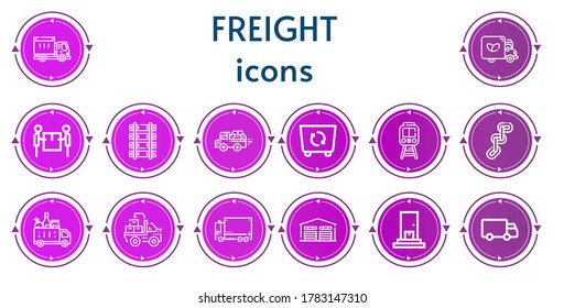 Editable 14 iconos de carga para web y móvil. El conjunto de carga incluía iconos línea Camión, Camión, Entrega, Ferrocarril, Recogida, Contenedor, Tren, Cadena, Almacén, Envío
