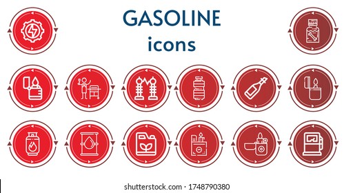Editable 14 íconos de gasolina para web y móvil. Conjunto de gasolina incluida línea de iconos Energía, aceite de Dippel, Encendedor, Gas, Electricidad, Petróleo, Gasolina, Bomba de gas