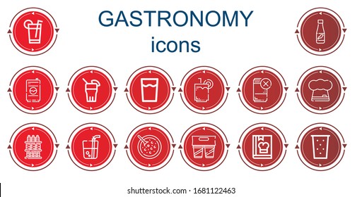 Editable 14 gastronomy icons for web and mobile. Set of gastronomy included icons line Drink, Chef, Drinks, Red bean soup, Cook