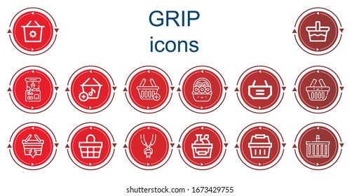 Bearbeitbare 14 Griffsymbole für Web und Mobile. Greifkorb, Kschenmaschine, Zahn-Zange