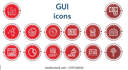 Editable 14 iconos gui para web y móvil. Conjunto de iconos incluidos Estaciones de línea, botón Añadir, Gráfico, Gráfico, Libro de deletreo
