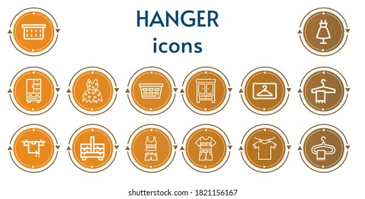 Editable 14 hanger icons for web and mobile. Set of hanger included icons line Laundry basket, Fashion, Wardrobe, Clothing, Laundry, Hanger, Clothes Sewing box, Clothes