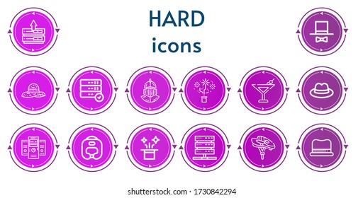 Editable 14 hard icons for web and mobile. Set of hard included icons line Server, Hat, Helmet, Martini, Servers, Boxing helmet