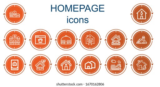 Editable 14 homepage icons for web and mobile. Set of homepage included icons line House, Houses, Homepage