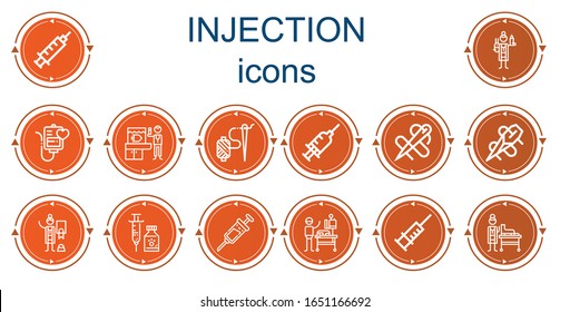 Editable 14 Injection Icons For Web And Mobile. Set Of Injection Included Icons Line Syringe, Veterinarian, Blood Transfusion, Needle, Vaccine