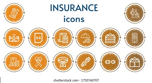 Editable 14 insurance icons for web and mobile. Set of insurance included icons line Investment, Family, Accident, Bill, Insurance, Flood, Charity, Belt, Seat belt, Earthquake