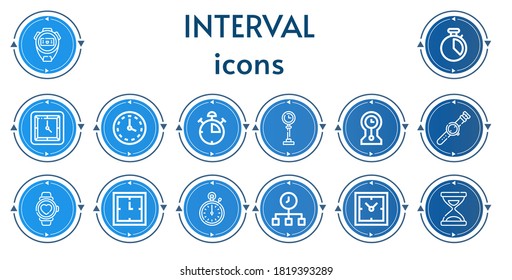 Iconos editables de 14 intervalos para web y móvil. Conjunto de intervalos incluidos íconos línea Stopwatch, Chronometer, reloj de pared, Stop watch, Clock, Clocks, Watch, Time