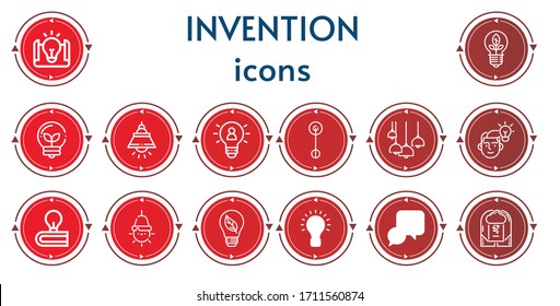 Editable 14 invention icons for web and mobile. Set of invention included icons line Idea, Light, Lamp, Bulb, Brainstorm