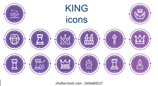 Editable 14 king icons for web and mobile. Set of king included icons line Crown, Gorilla, Rook, Fortress, Scepter, King momo, Chess, Knight