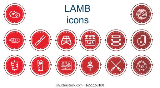 Editable 14 lamb icons for web and mobile. Set of lamb included icons line Meat, Ribs, Salami, Farming, Kebab, Farm, Skewer, Skewers, Sheep