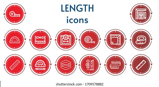 Editable 14 length icons for web and mobile. Set of length included icons line Measuring tape, Ruler, Web size, Angle, Dimensions, Height