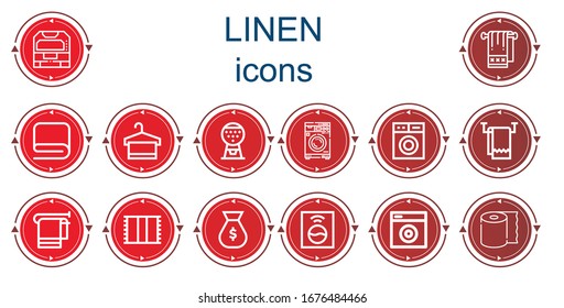 Editable 14 linen icons for web and mobile. Set of linen included icons line Machine, Towel, Washing machine, Money bag, Tissue