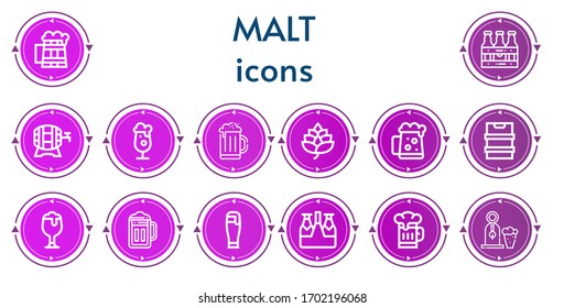 Editable 14 malt icons for web and mobile. Set of malt included icons line Beer, Beers, Hop, Dark beer