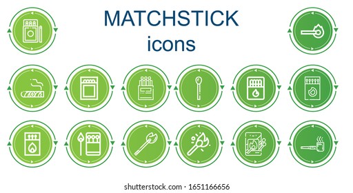 Editable 14 matchstick icons for web and mobile. Set of matchstick included icons line Matches, Match, Cigar, Smoking pipe