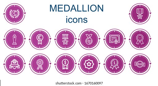 Editable 14 Medallion Icons For Web And Mobile. Set Of Medallion Included Icons Line Award, Medal, Prize, Merit, Medals, Badge