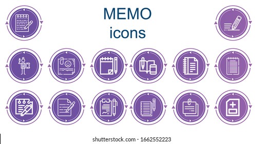 Editable 14 memo icons for web and mobile. Set of memo included icons line Note, Write, Writing, Notes, Medical report