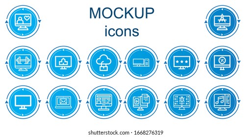 Editable 14 mockup icons for web and mobile. Set of mockup included icons line Computer