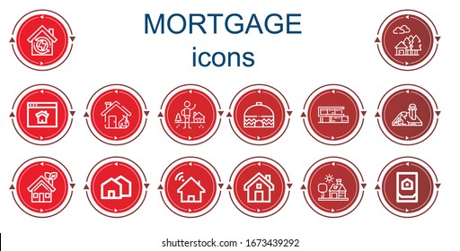 Editable 14 mortgage icons for web and mobile. Set of mortgage included icons line House, Homepage, Shelter, Home