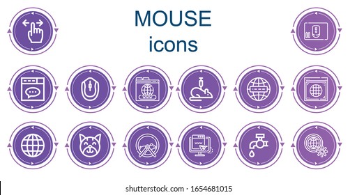 Editable 14 iconos de ratón para web y móvil. Conjunto de iconos incluidos línea Tap, Mouse, Website, Domain, Rat, Internet, Cat, Hamster ball, Web
