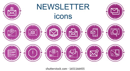 Editable 14 newsletter icons for web and mobile. Set of newsletter included icons line Mail, Mails, Email, Envelope, News, Spam