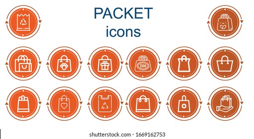 Editable 14 iconos de paquetes para web y móvil. Conjunto de paquetes incluidos la línea de iconos Bolsa de papel, bolsa de compra, Bolsa