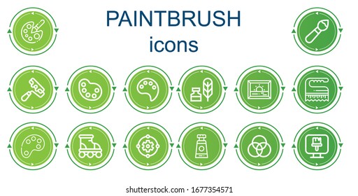 Editable 14 paintbrush icons for web and mobile. Set of paintbrush included icons line Color palette, Brush, Paint roller, Palette, Paint palette, Writing tool, Painting, Roller