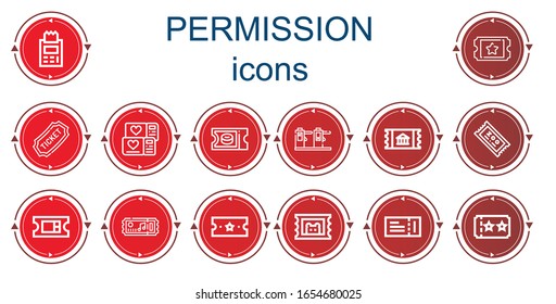 Editable 14 permission icons for web and mobile. Set of permission included icons line Ticket, Tickets