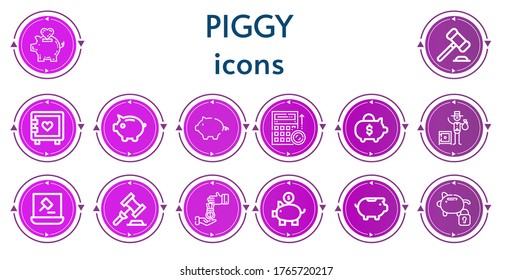 Editable 14 piggy icons for web and mobile. Set of piggy included icons line Piggy bank, Auction, Strongbox, Budget, Banker, Loan