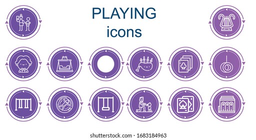 Editable 14 jugando iconos para web y móvil. El juego incluye íconos de la línea Neglect, Lyre, Músico, Swing, Bagpipes, Jugar cartas, Zorbing, Patria, Filarmónica