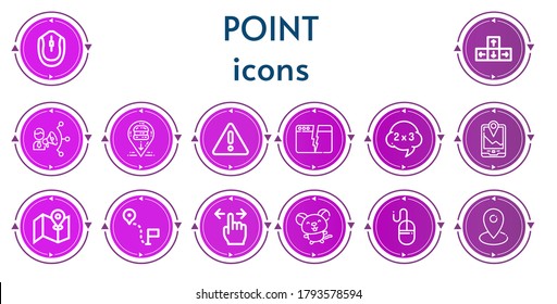 Editable 14 point icons for web and mobile. Set of point included icons line Mouse, Direction, Coordination, Location, Warning, Split, Problem, Gps, Street map, Tap