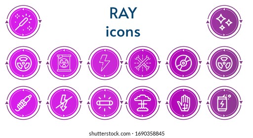 Iconos editables de 14 rayos para web y móvil. Conjunto de rayas incluidas línea de iconos Sparkle, Shines, Radiation, Flash, Glow, Disco compacto, Radioactivo, Spark, Nuclear, Radiografía, Bebé de energía