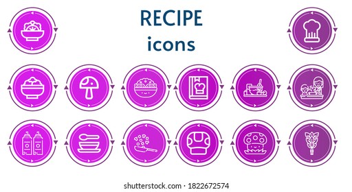 Editable 14 recipe icons for web and mobile. Set of recipe included icons line Salad, Cooking, Mushroom, Cook, Sauce, Soup, Whisk
