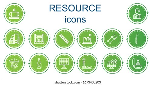 Editable 14 resource icons for web and mobile. Set of resource included icons line Water tank, Coach, Reservoir, Hydro power, Ladder, Rock, Poles, Stone, Organization, Spirits