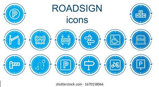 Editable 14 roadsign icons for web and mobile. Set of roadsign included icons line Parking, Direction, Barrier, No parking