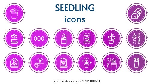 Editable 14 seedling icons for web and mobile. Set of seedling included icons line Plant, Greenhouse, Seeds, Seed, Gardener