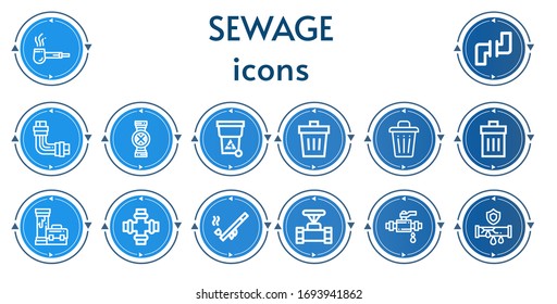 Editable 14 iconos de alcantarillado para web y móvil. Conjunto de aguas residuales incluidos iconos tubería, tuberías, basura